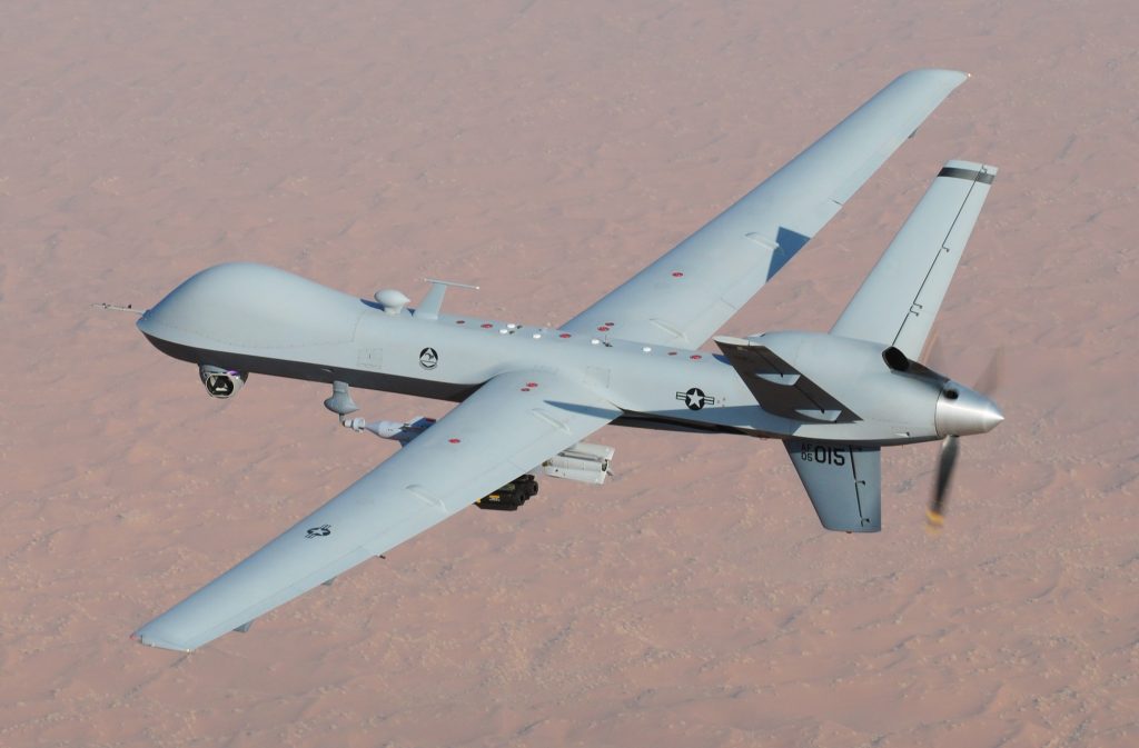 Drone militar MQ-9 Reaper utilizado em missões de vigilância e ataque