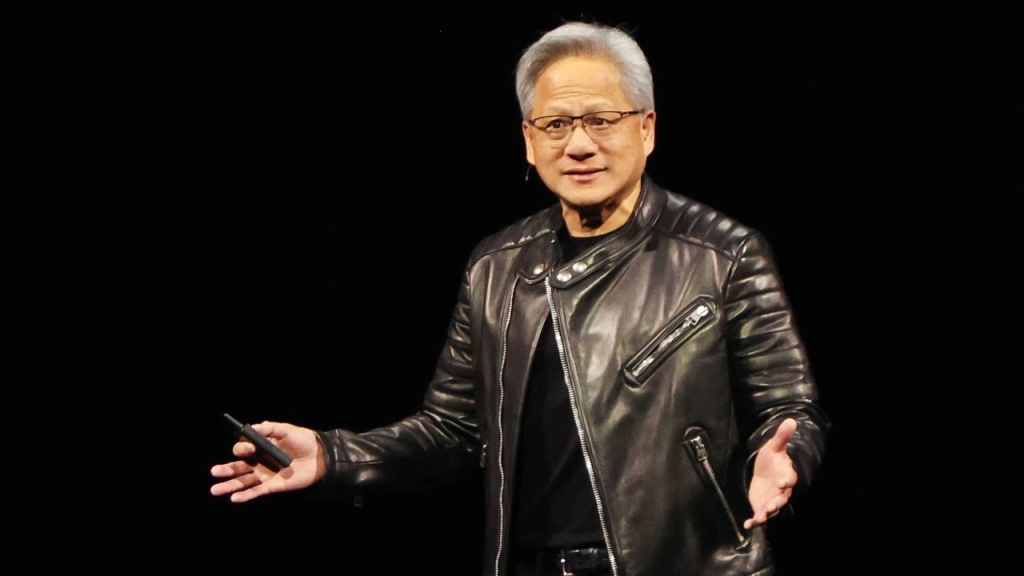 Jensen Huang apresentando novidades de inteligência artificial na Nvidia