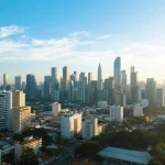 vista aérea de São Caetano do Sul com São Paulo ao fundo