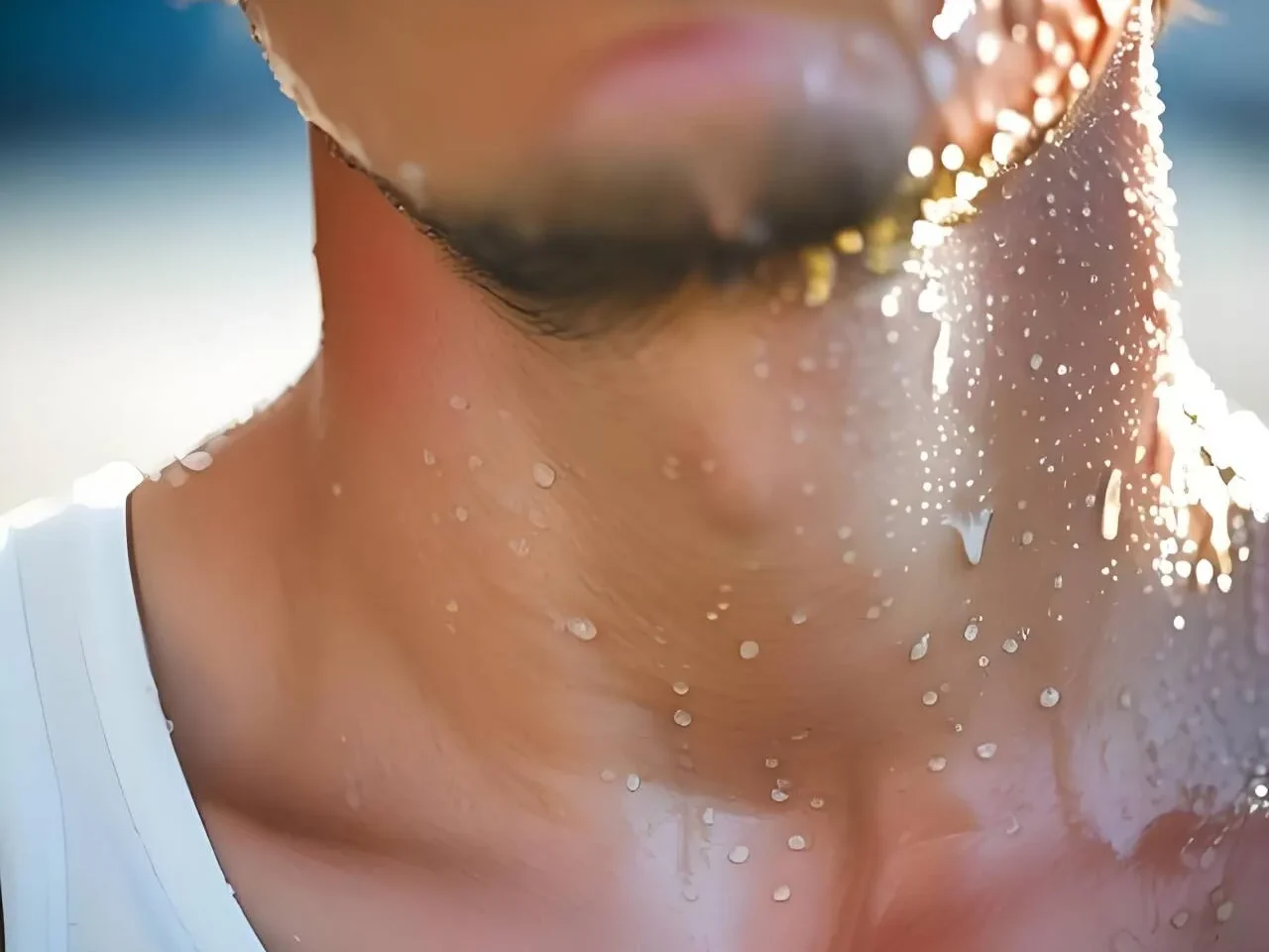 Pessoa com suor excessivo em repouso — possível sinal de doença