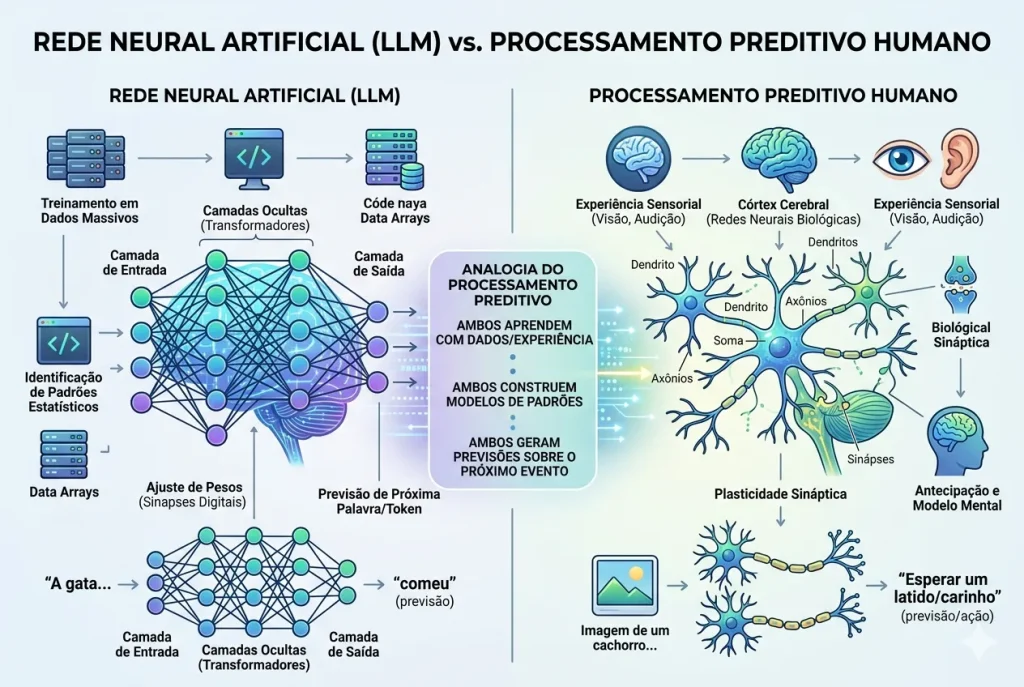 Comparação entre redes neurais artificiais e processamento preditivo do cérebro humano"