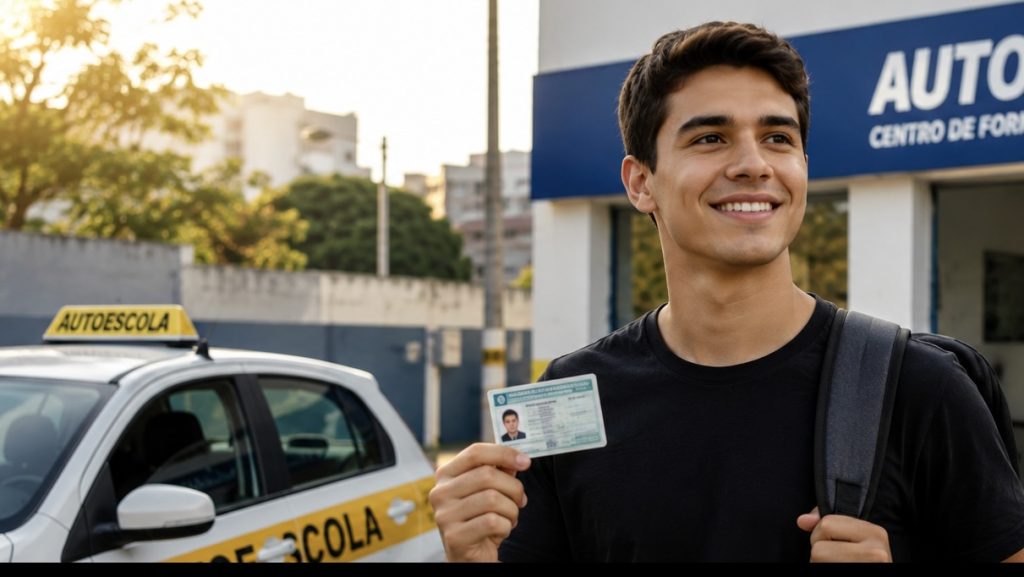 Candidato à primeira CNH categoria A e B em autoescola no Brasil