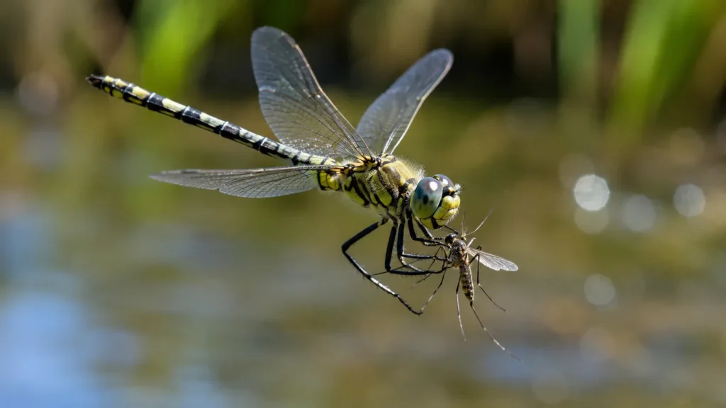 Libélula capturando um mosquito em voo