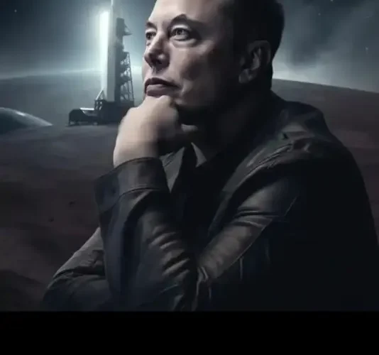 Ilustração de contagem de 2.000 dias ao lado de circuito de inteligência artificial, representando a previsão de Elon Musk